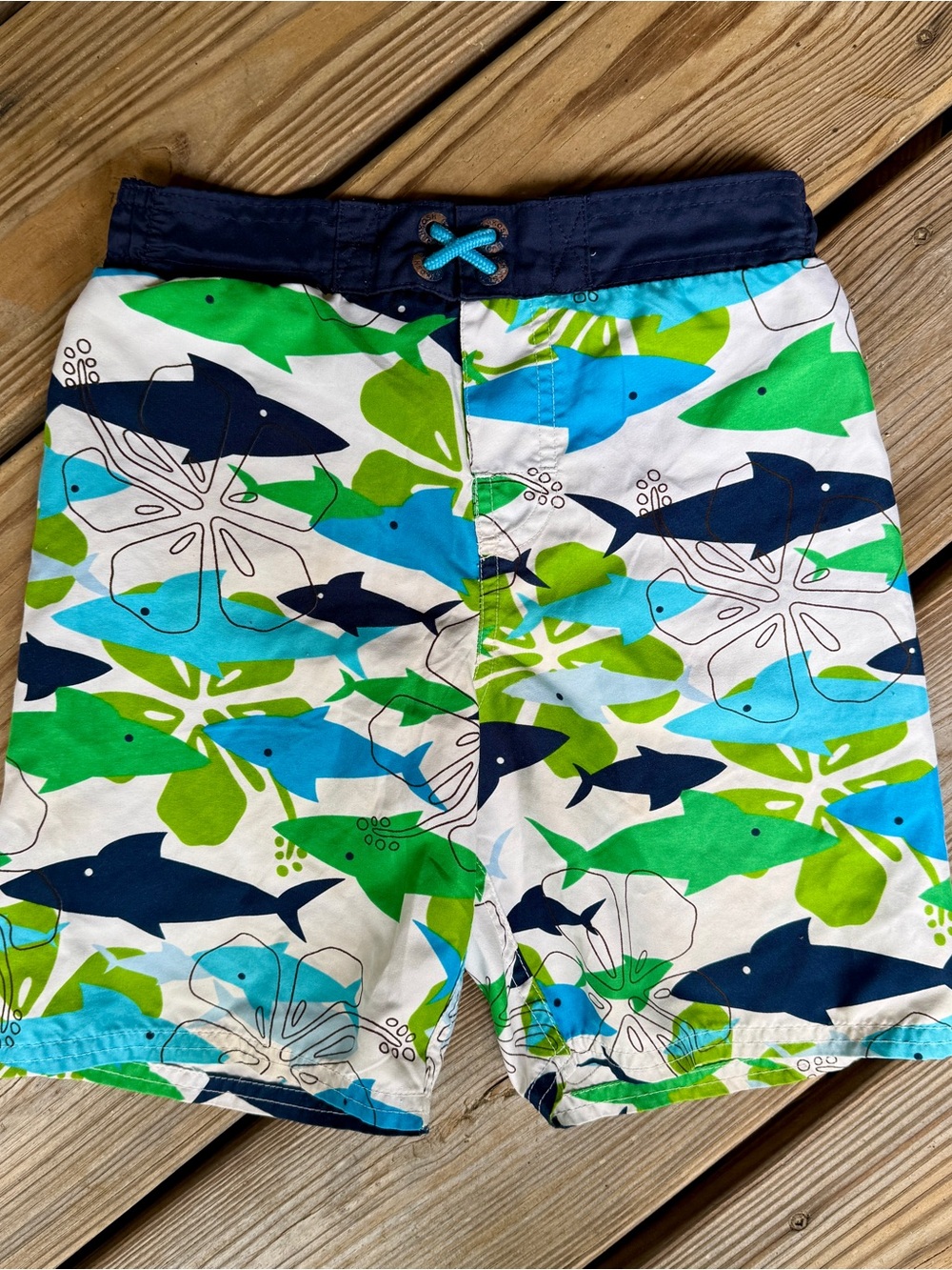 OshKosh Bgosh Boys Shark Swim Trunks Blue Green Size 6 Board Shorts